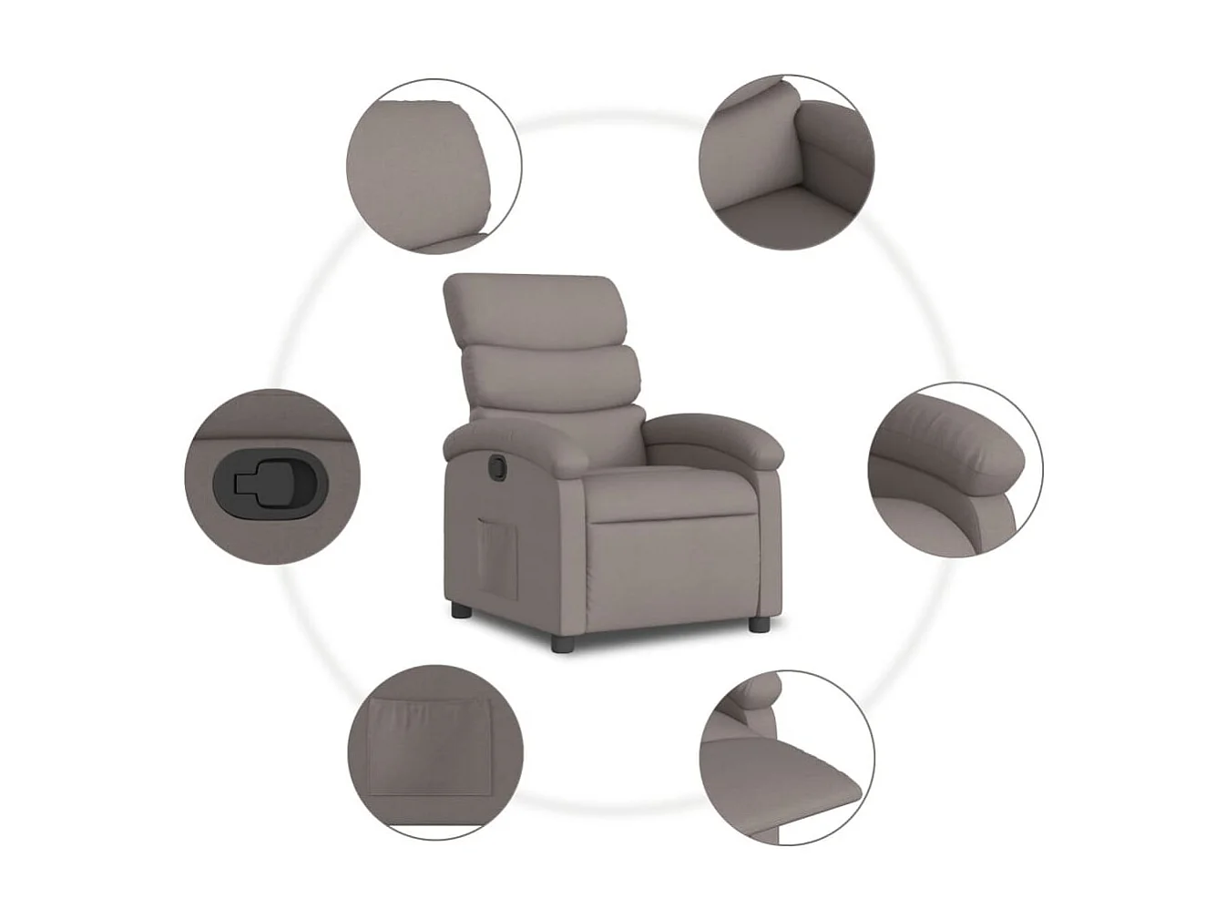Fauteuil relax TV rembourrage tissu 70 x 92 x 99.5 cm DEC028181