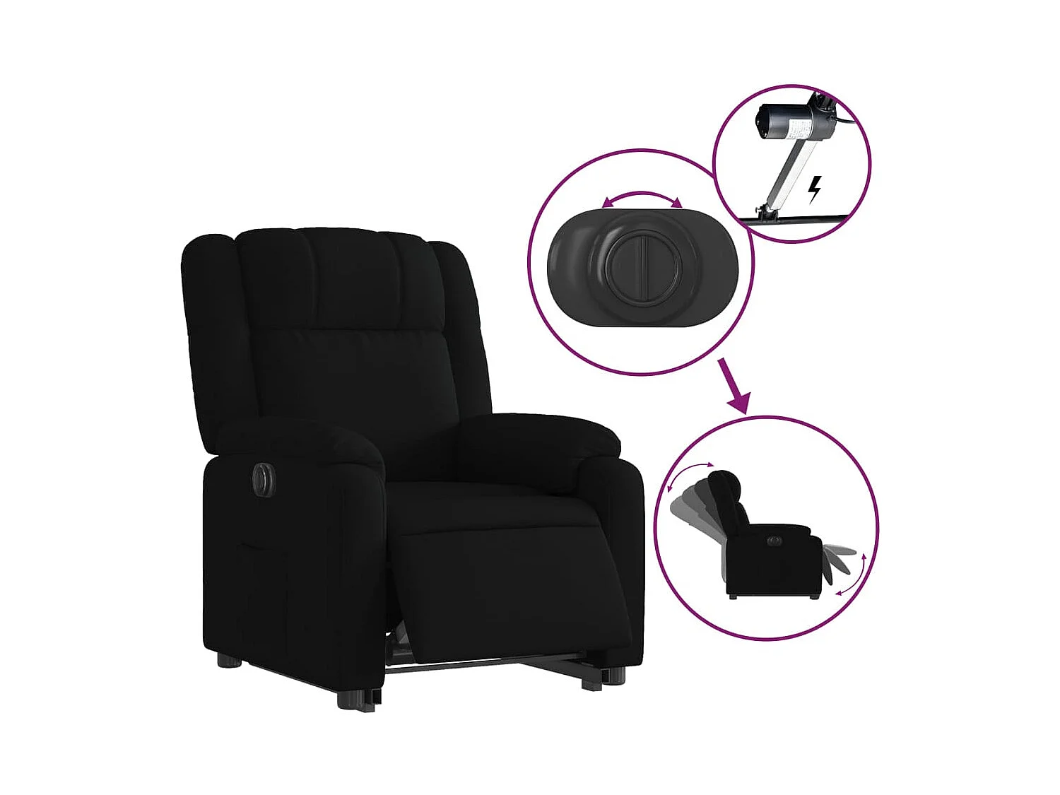 Fauteuil relax TV fonction tissu noire 77 x 95 x 99 cm DEC028492
