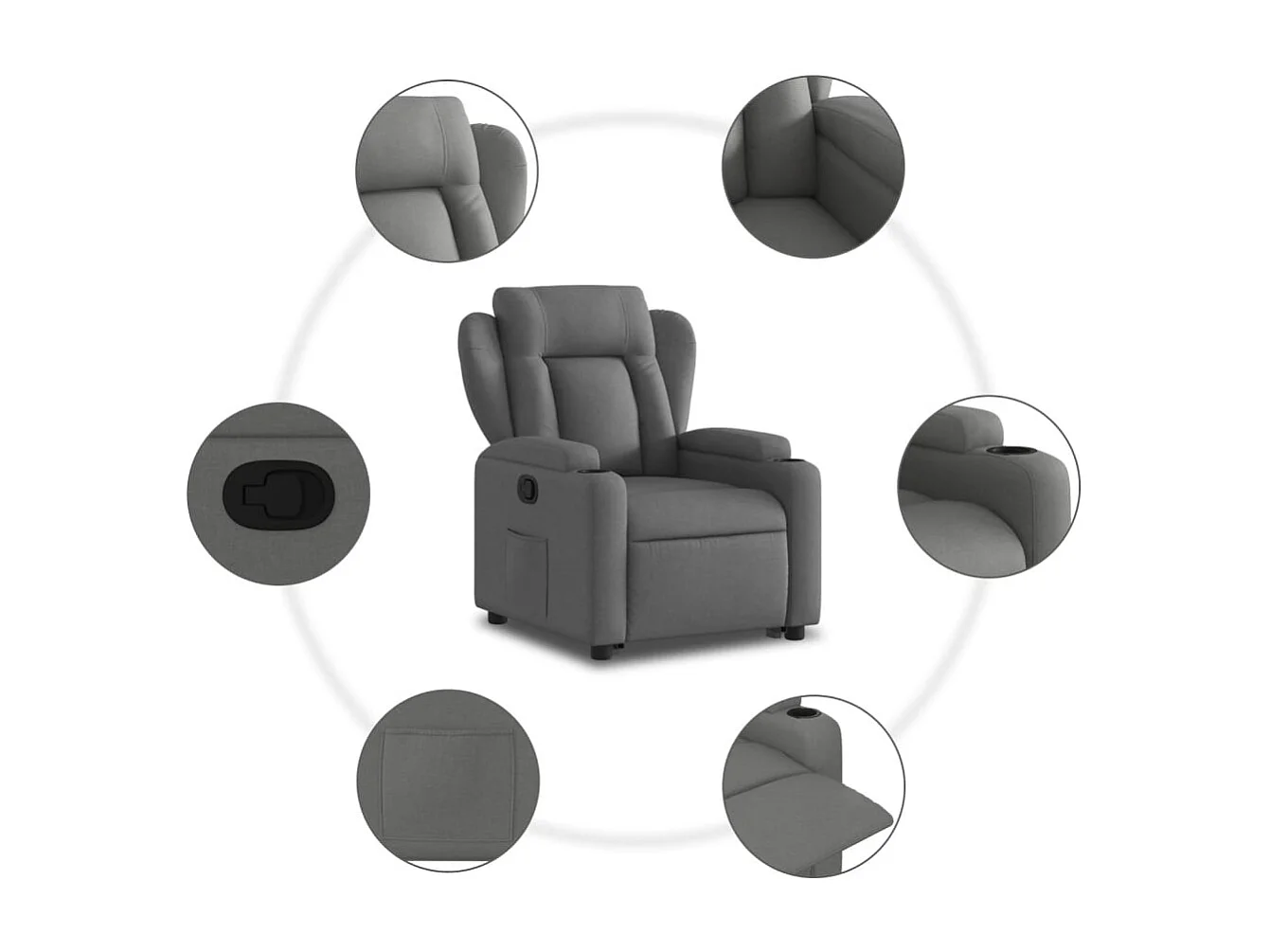 Fauteuil relax TV rembourrage tissu grise 77 x 94.5 x 100 cm DEC027955