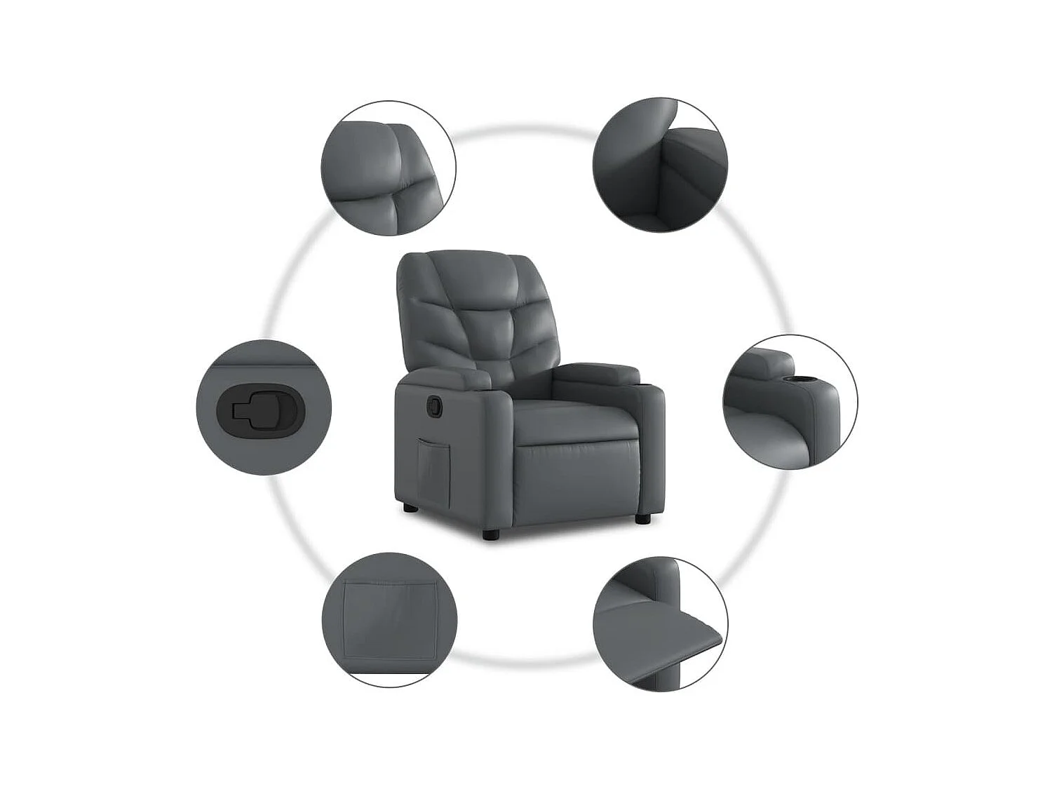 Fauteuil relax TV rembourrage PVC grise 74 x 89 x 100 cm DEC027984