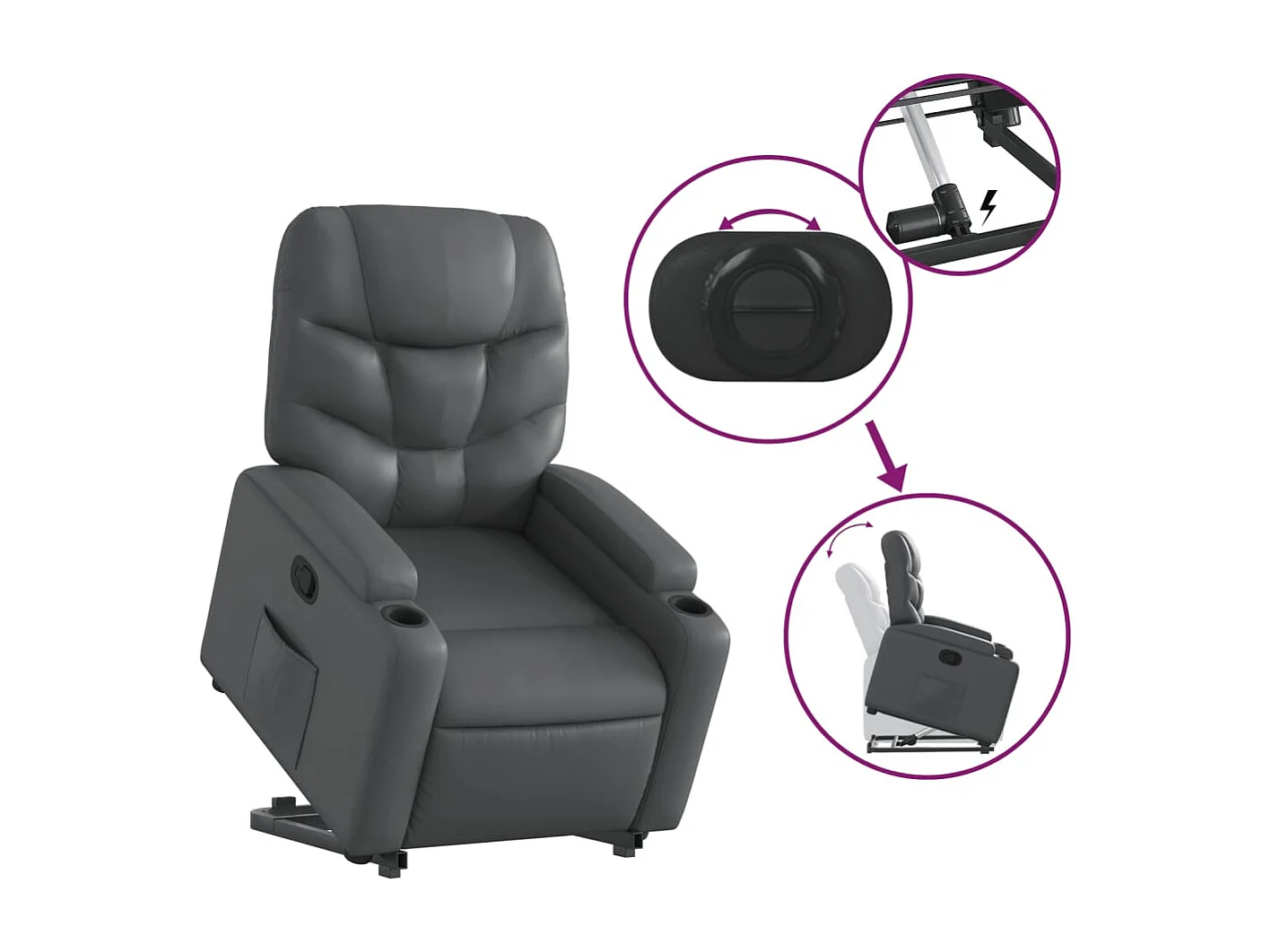 Fauteuil relax TV rembourrage PVC grise 74 x 89 x 100 cm DEC027984