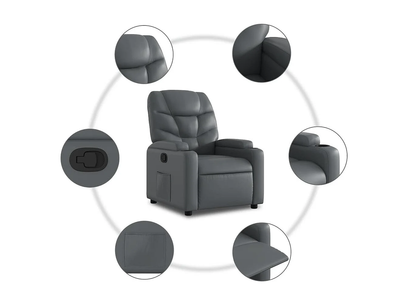Fauteuil relax TV rembourrage PVC grise 74 x 89 x 100 cm DEC027984