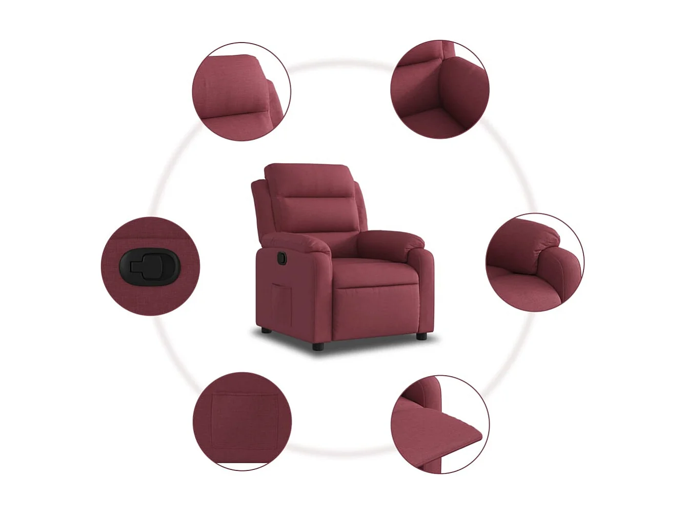 Fauteuil relax TV rembourrage tissu bordeaux 75 x 92.5 x 100 cm DEC028145