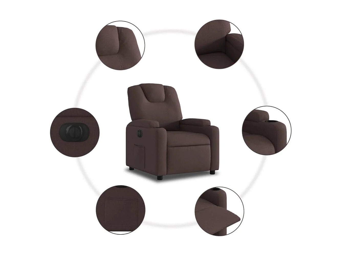 Fauteuil relax TV fonction tissu marron 74 x 88 x 97 cm DEC028399