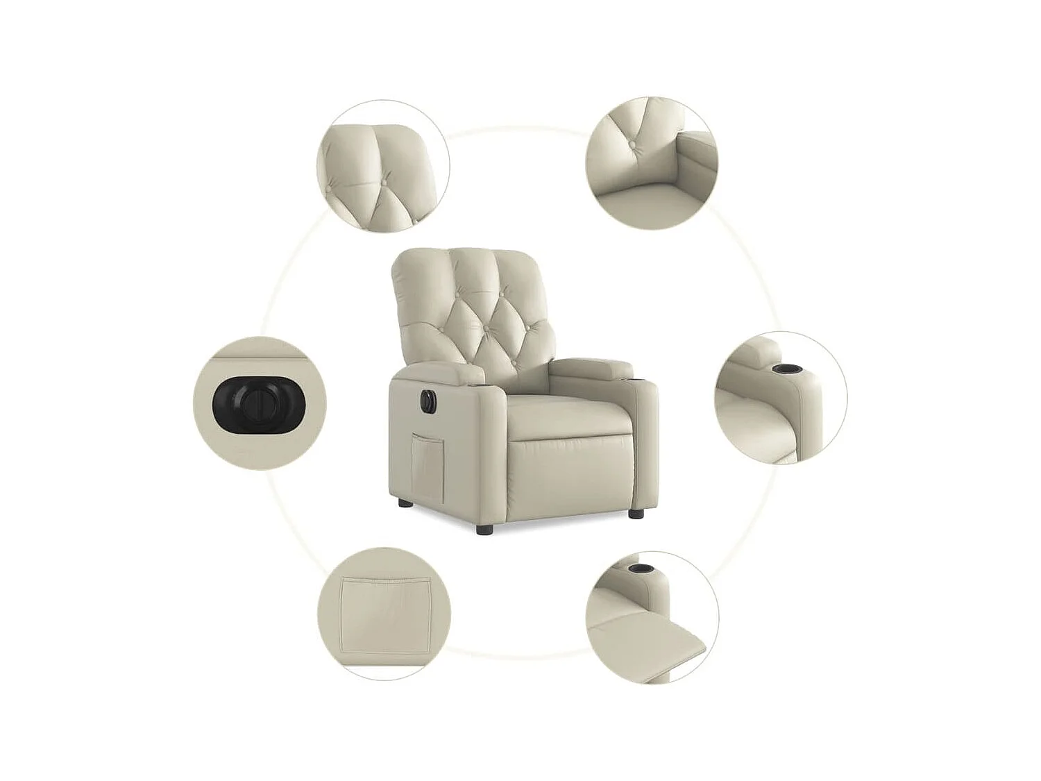 Fauteuil relax TV fonction PVC crème 74 x 86.5 x 93.5 cm DEC028265