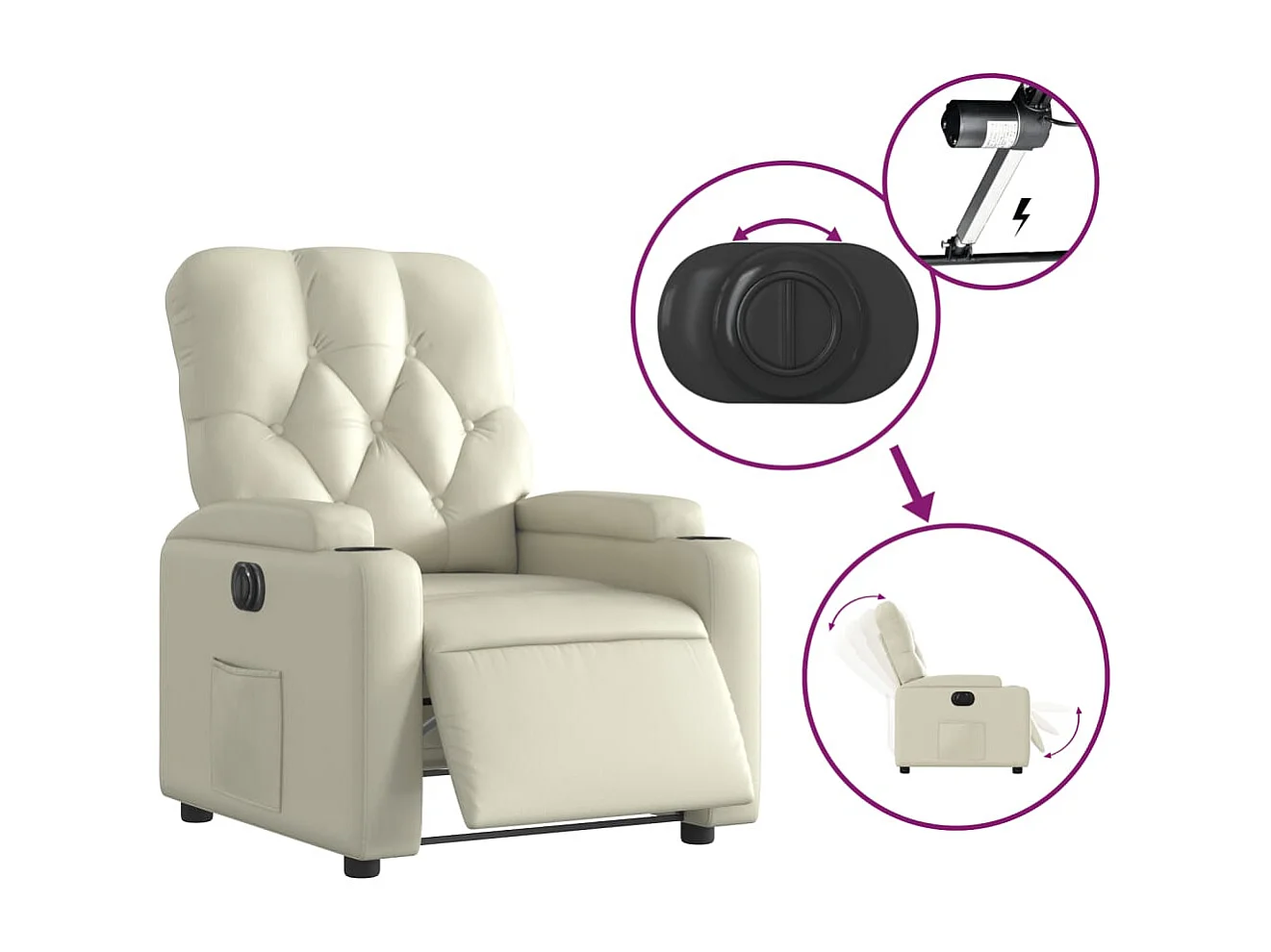 Fauteuil relax TV fonction PVC crème 74 x 86.5 x 93.5 cm DEC028265