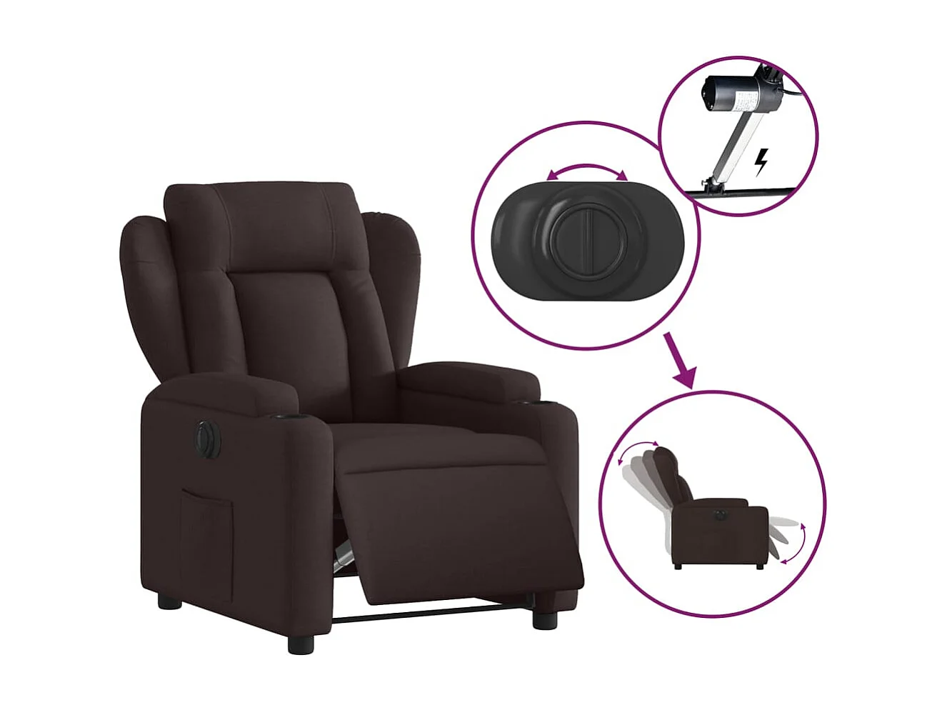 Fauteuil relax TV fonction tissu marron 77 x 94.5 x 100 cm DEC028414