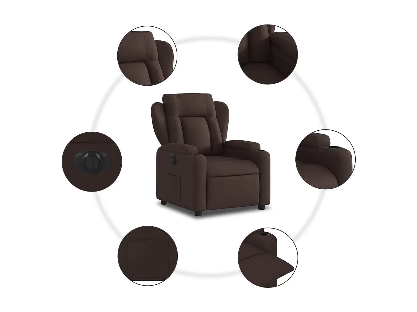 Fauteuil relax TV fonction tissu marron 77 x 94.5 x 100 cm DEC028414