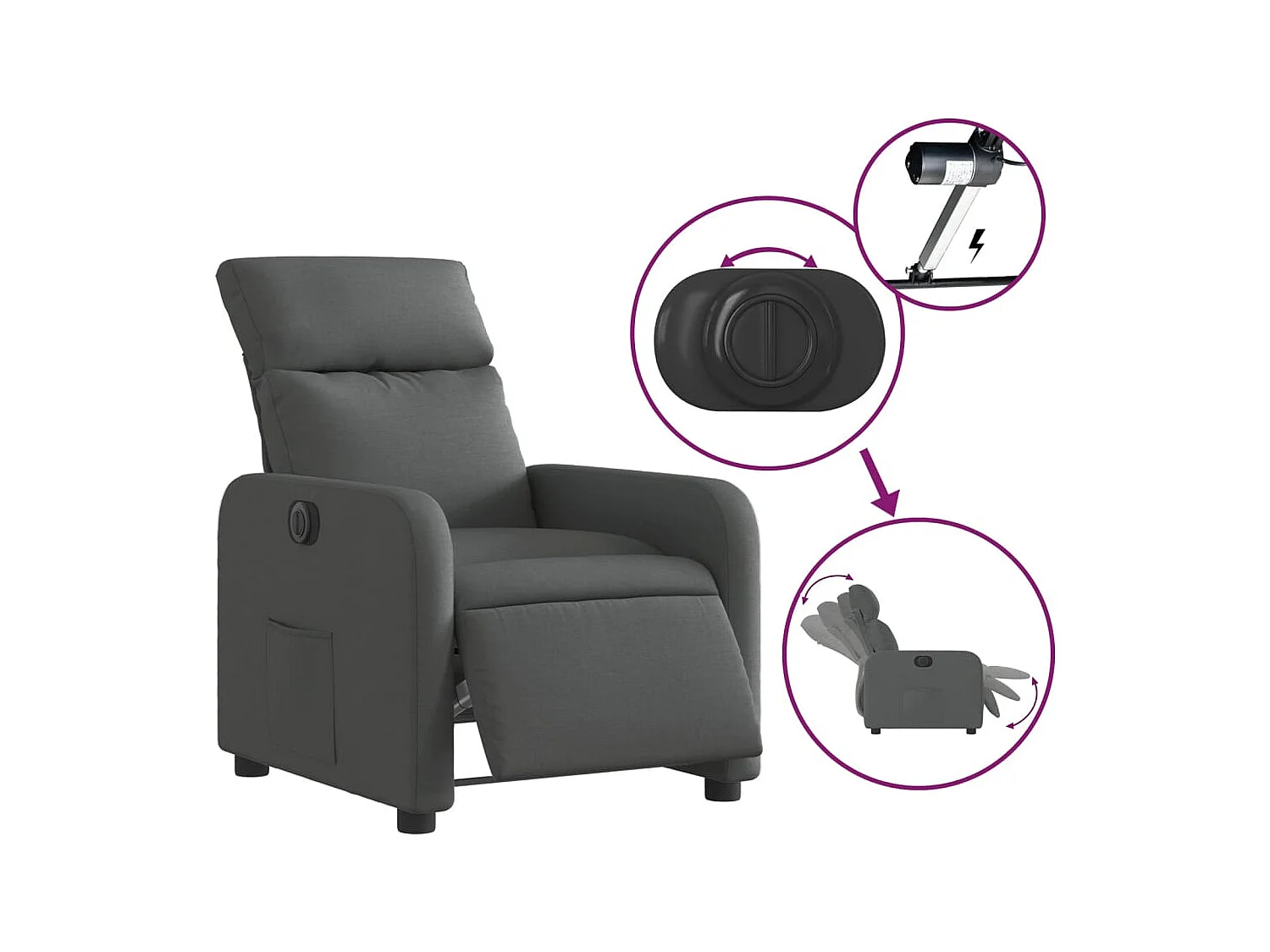 Fauteuil relax TV fonction tissu grise 66 x 89.5 x 95.5 cm DEC028345