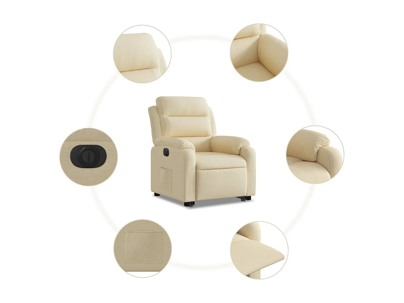 Fauteuil relax TV fonction tissu crème 75 x 92.5 x 100 cm DEC028293