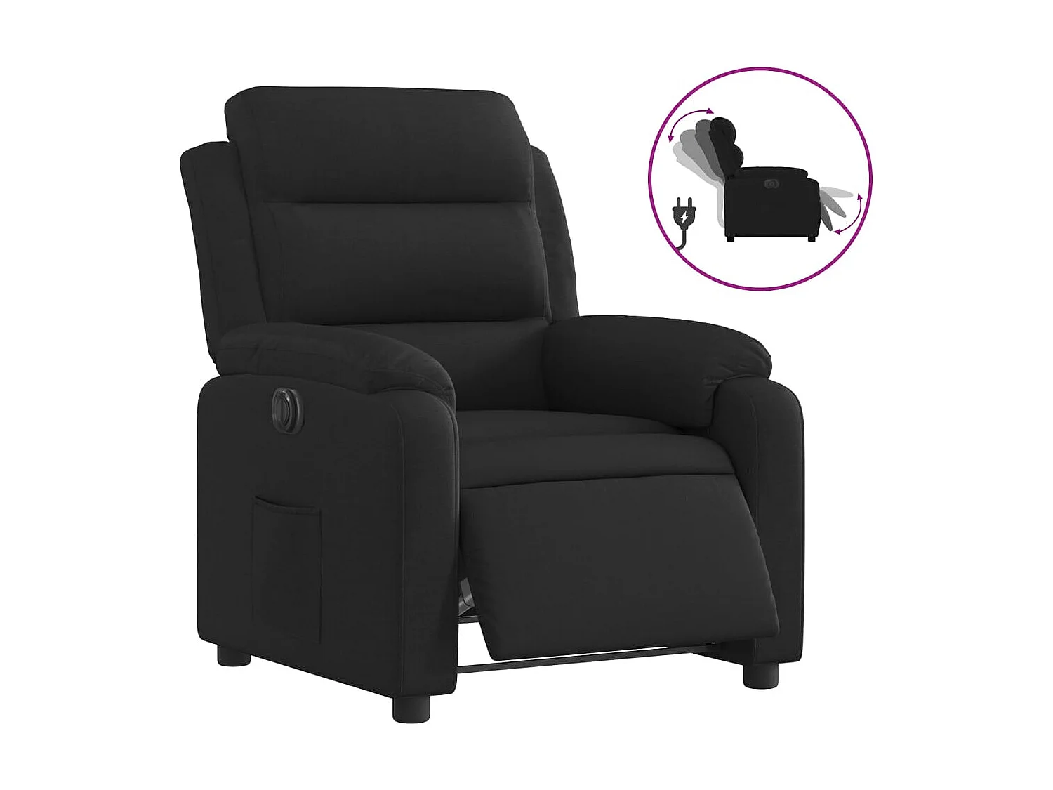 Fauteuil relax TV fonction tissu noire 75 x 92.5 x 100 cm DEC028503