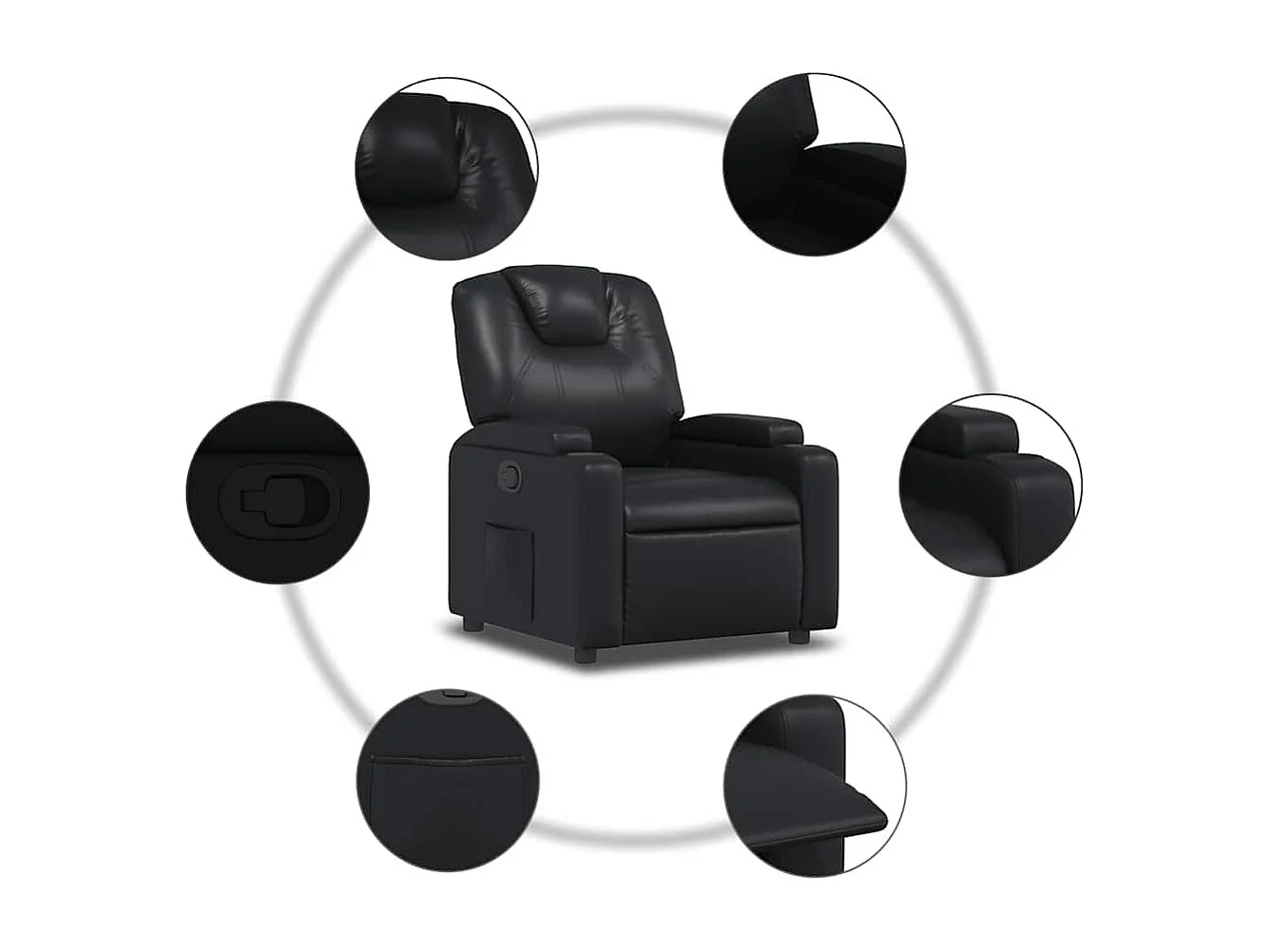 Fauteuil relax TV rembourrage PVC noire 74 x 88 x 97 cm DEC028084