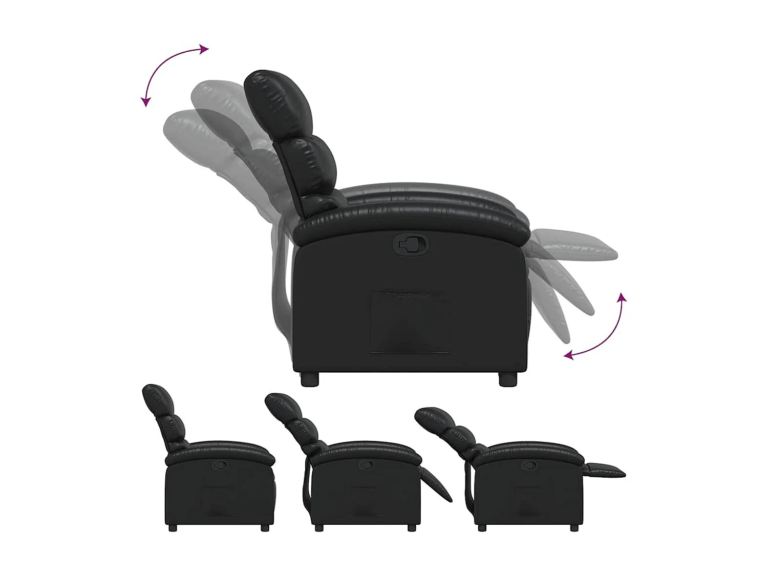 Fauteuil relax TV rembourrage PVC noire 70 x 92 x 99.5 cm DEC028073