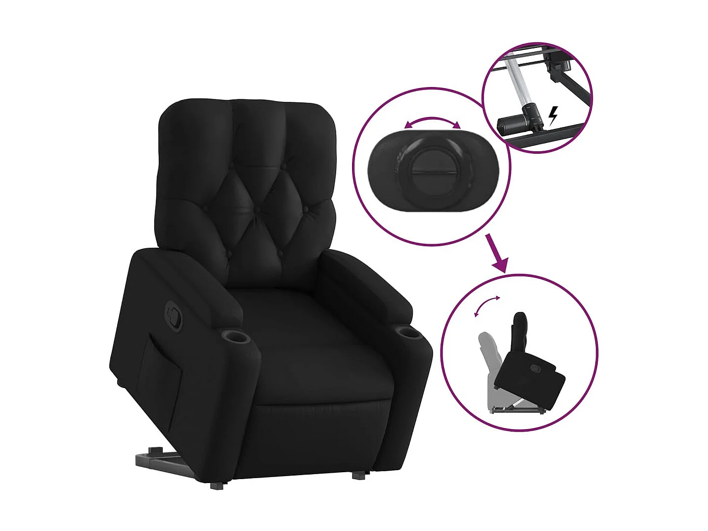 Fauteuil relax TV rembourrage PVC noire 74 x 86.5 x 93.5 cm DEC028089