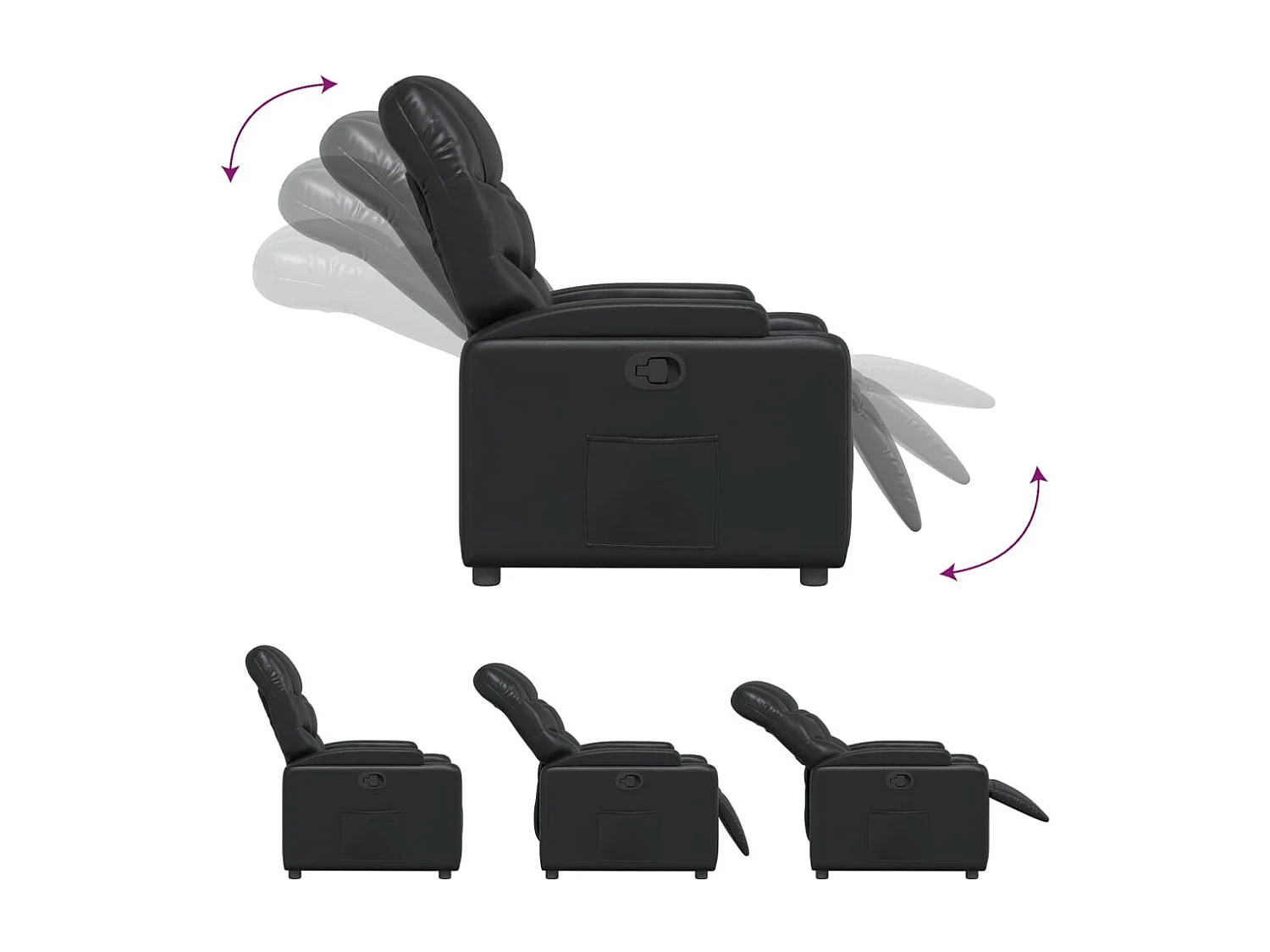 Fauteuil relax TV rembourrage PVC noire 74 x 89 x 100 cm DEC028086