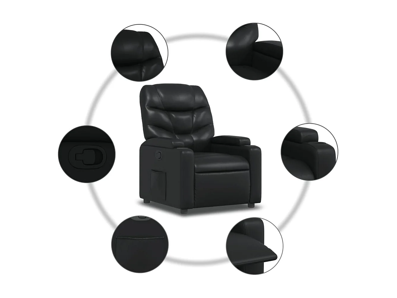 Fauteuil relax TV rembourrage PVC noire 74 x 89 x 100 cm DEC028086