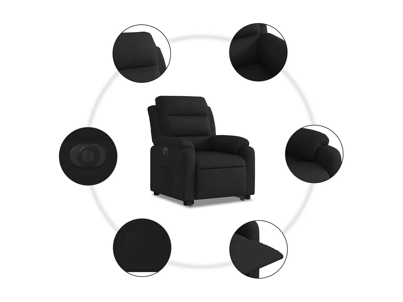 Fauteuil relax TV fonction tissu noire 75 x 92.5 x 100 cm DEC028506