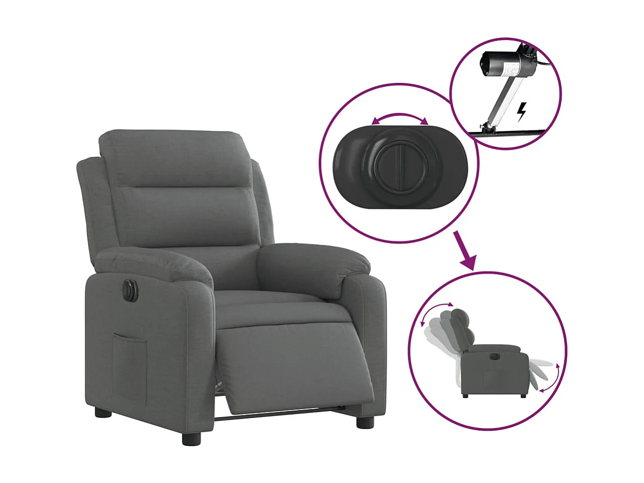 Fauteuil relax TV fonction tissu grise 75 x 92.5 x 100 cm DEC028344