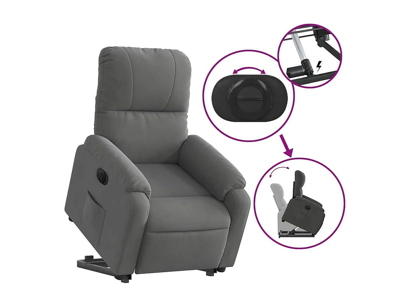 Fauteuil relax TV fonction tissu grise 75 x 89.5 x 103.5 cm DEC028368