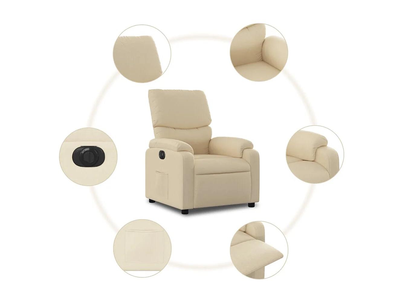 Fauteuil relax TV fonction tissu crème 75 x 99 x 99 cm DEC028284