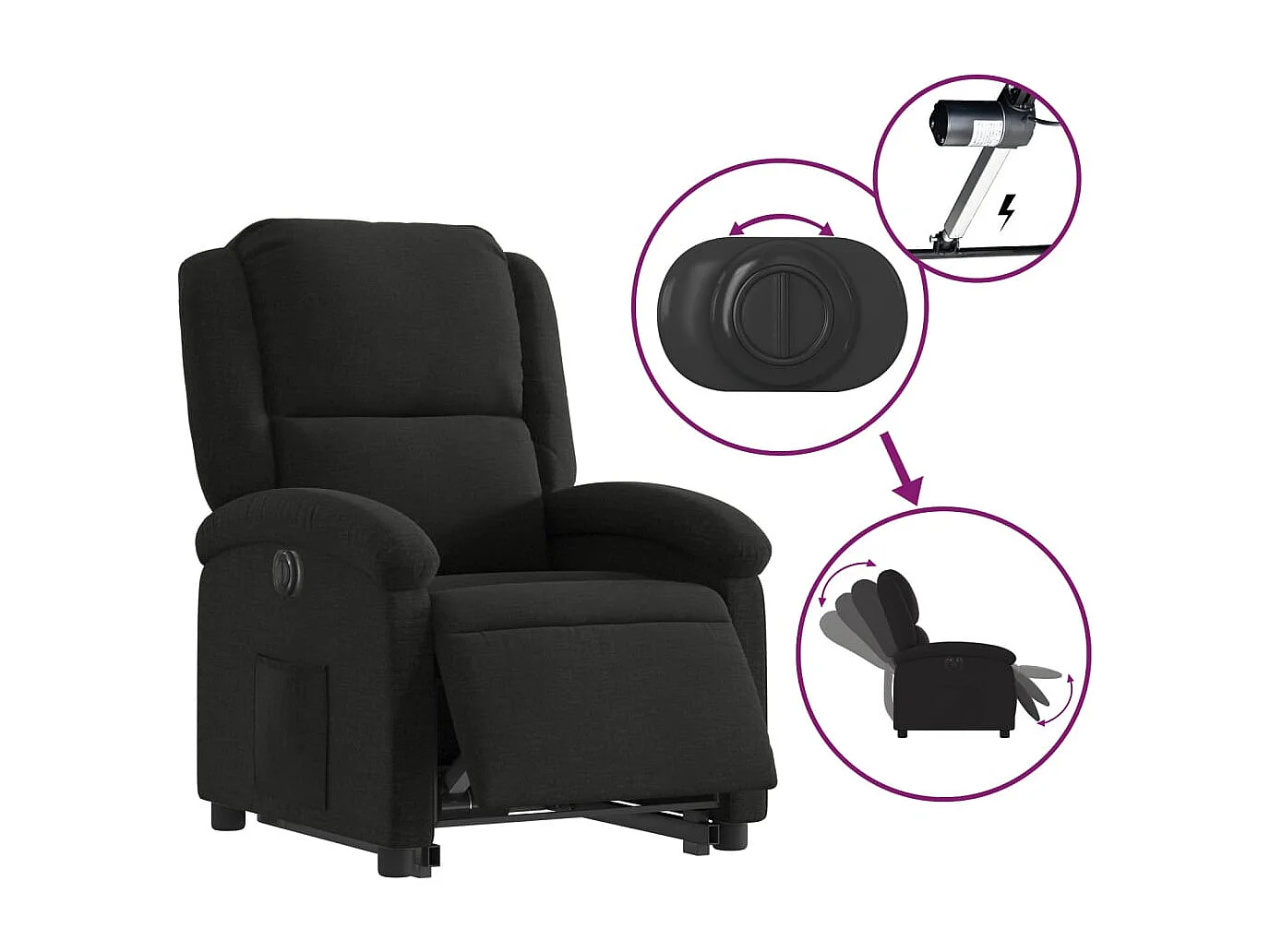 Fauteuil relax TV fonction tissu noire 71 x 86.5 x 99.5 cm DEC028510