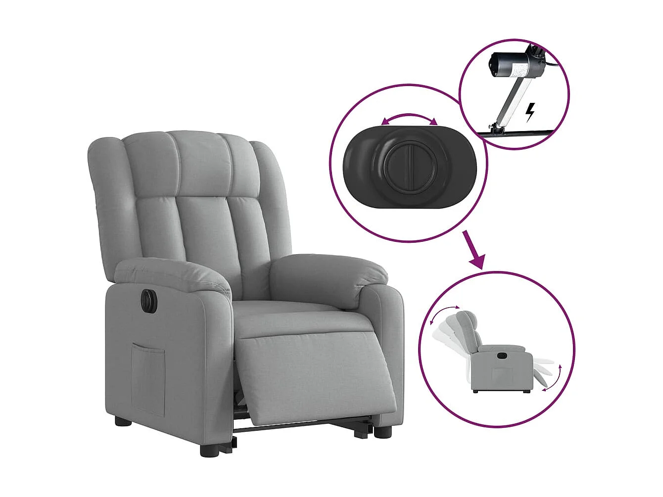Fauteuil relax TV fonction tissu grise 78 x 92 x 98 cm DEC028321