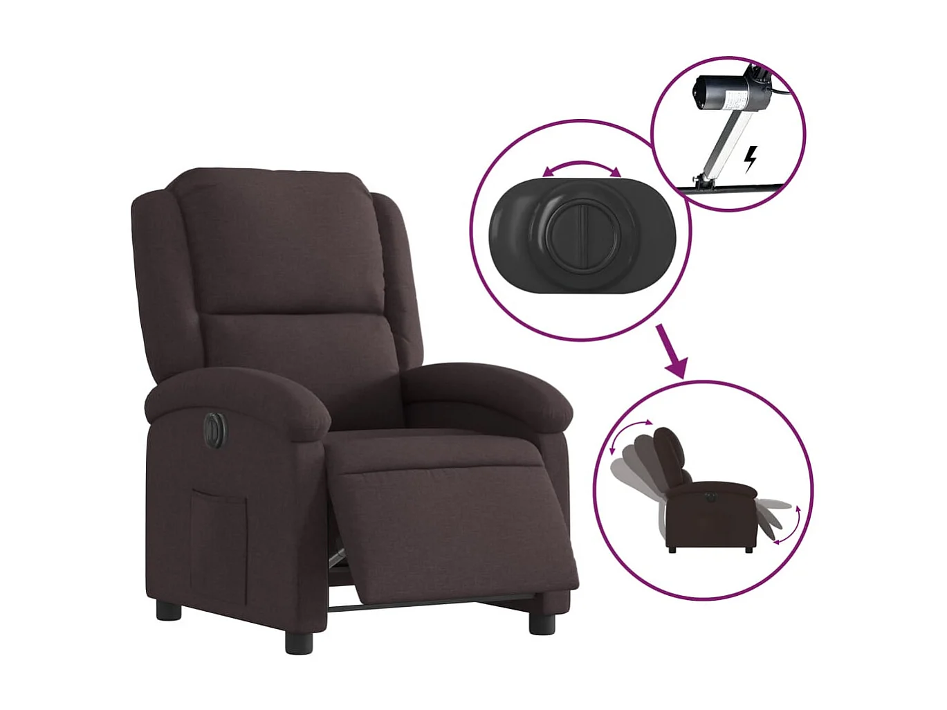 Fauteuil relax TV fonction tissu marron 71 x 86.5 x 99.5 cm DEC028413