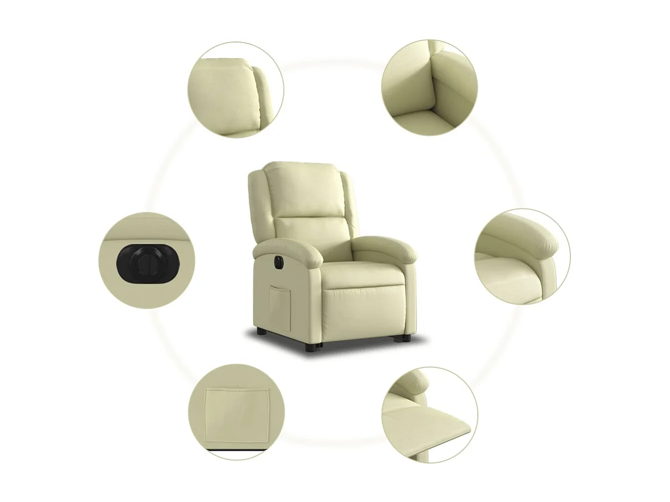 Fauteuil relax TV fonction cuir crème 71 x 86.5 x 99.5 cm DEC028254