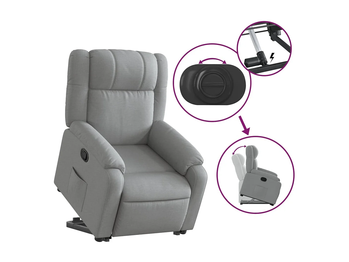 Fauteuil relax TV rembourrage tissu grise 77 x 95 x 99 cm DEC027898