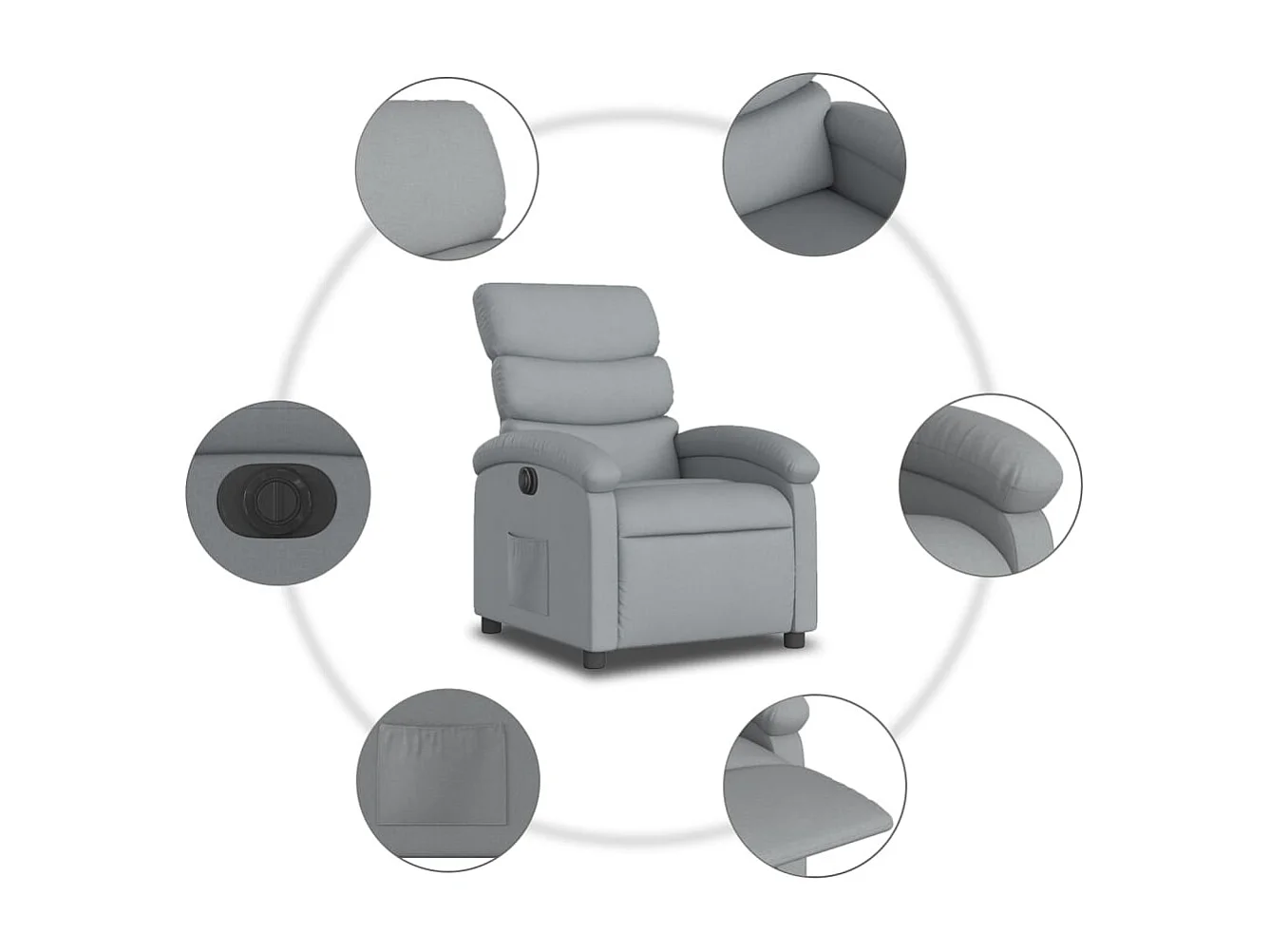 Fauteuil relax TV fonction tissu grise 70 x 92 x 99.5 cm DEC028324