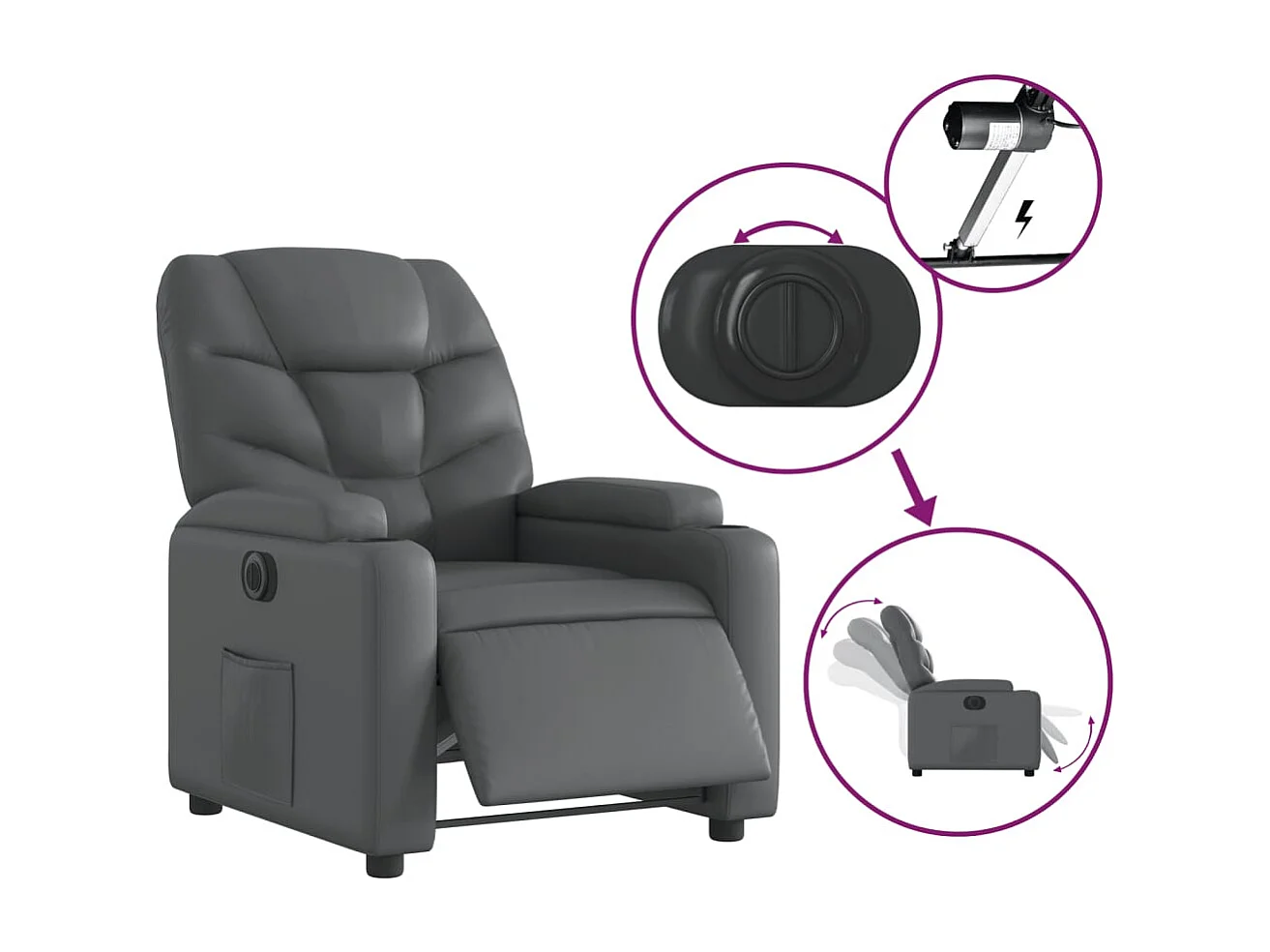 Fauteuil relax TV fonction PVC grise 74 x 89 x 100 cm DEC028376
