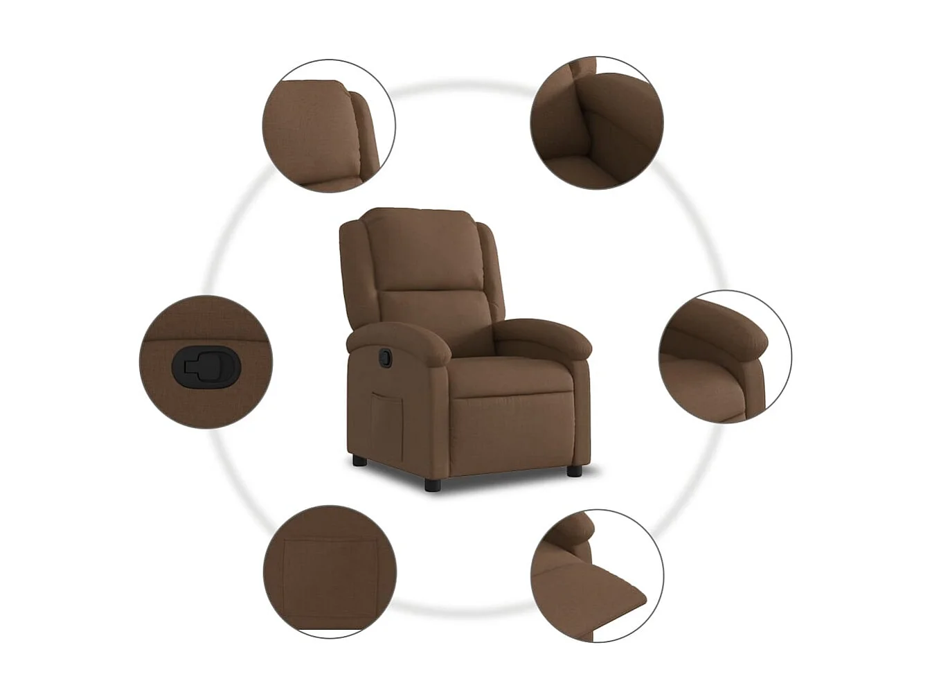 Fauteuil relax TV rembourrage tissu marron 71 x 86.5 x 99.5 cm DEC028053