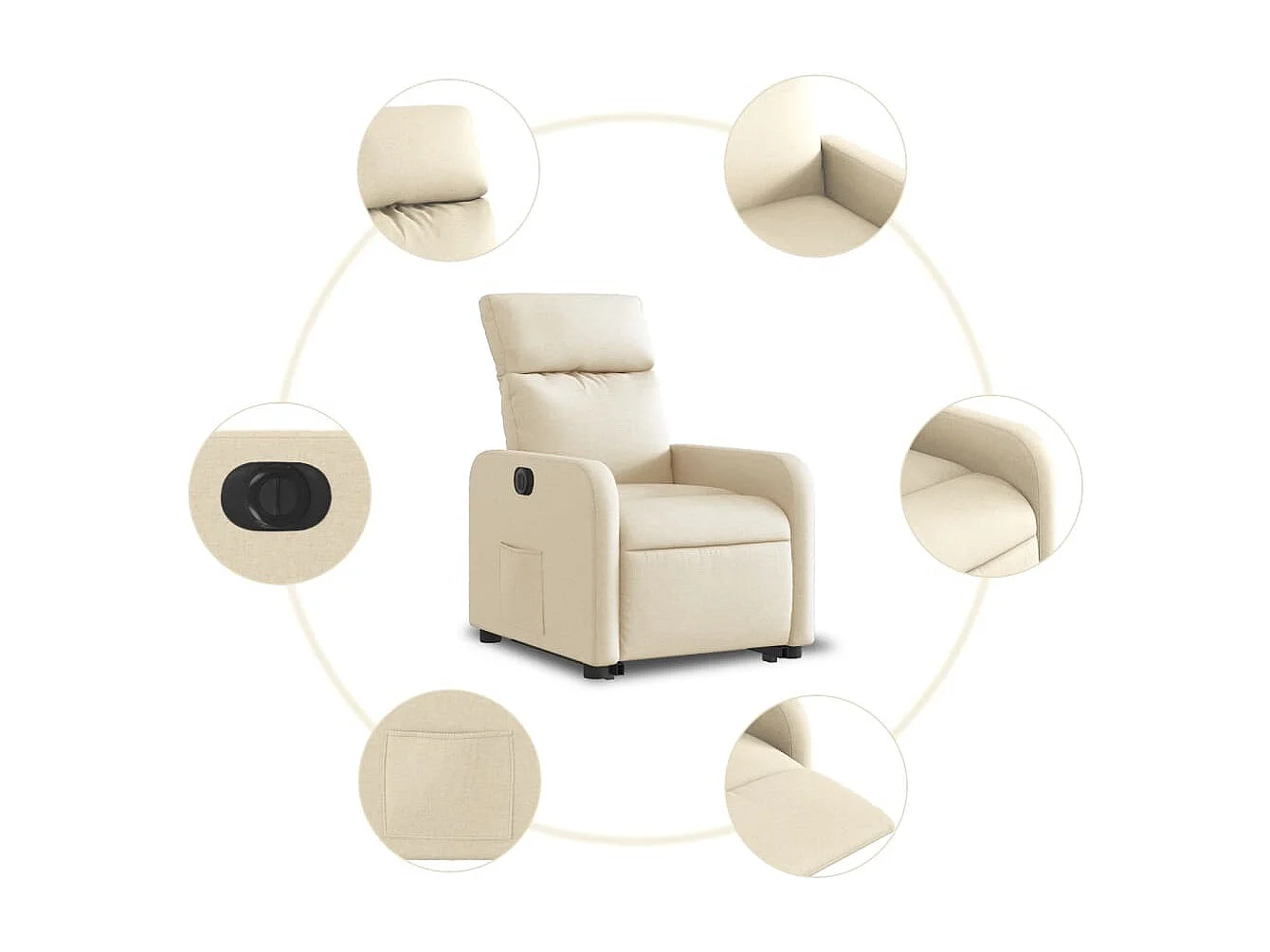 Fauteuil relax TV fonction tissu crème 66 x 89.5 x 95.5 cm DEC028281