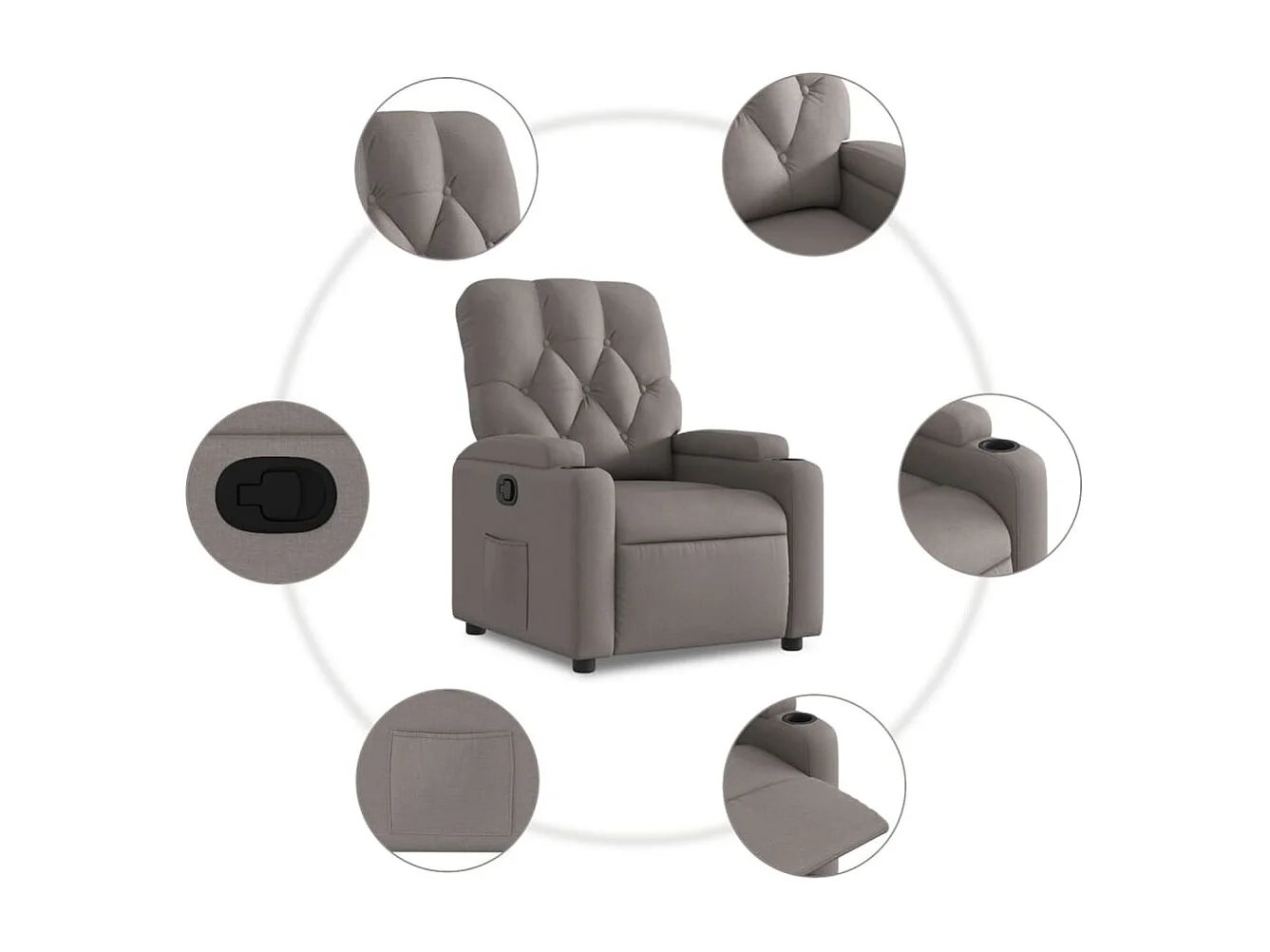 Fauteuil relax TV rembourrage tissu 74 x 86.5 x 93.5 cm DEC028198
