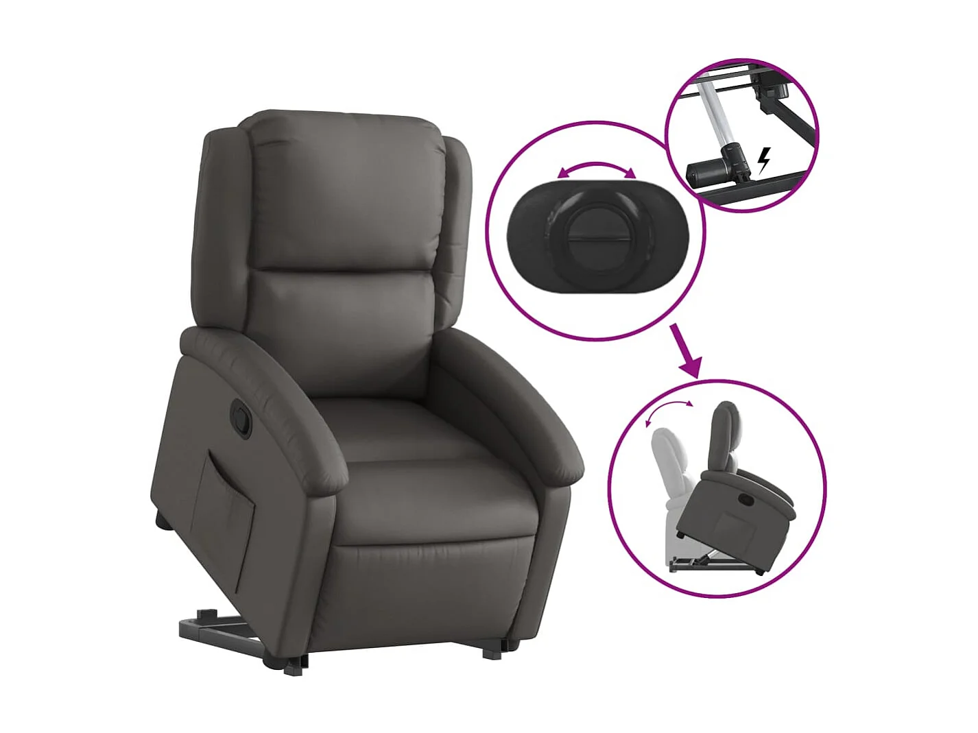 Fauteuil relax TV rembourrage cuir grise 71 x 86.5 x 99.5 cm DEC027924