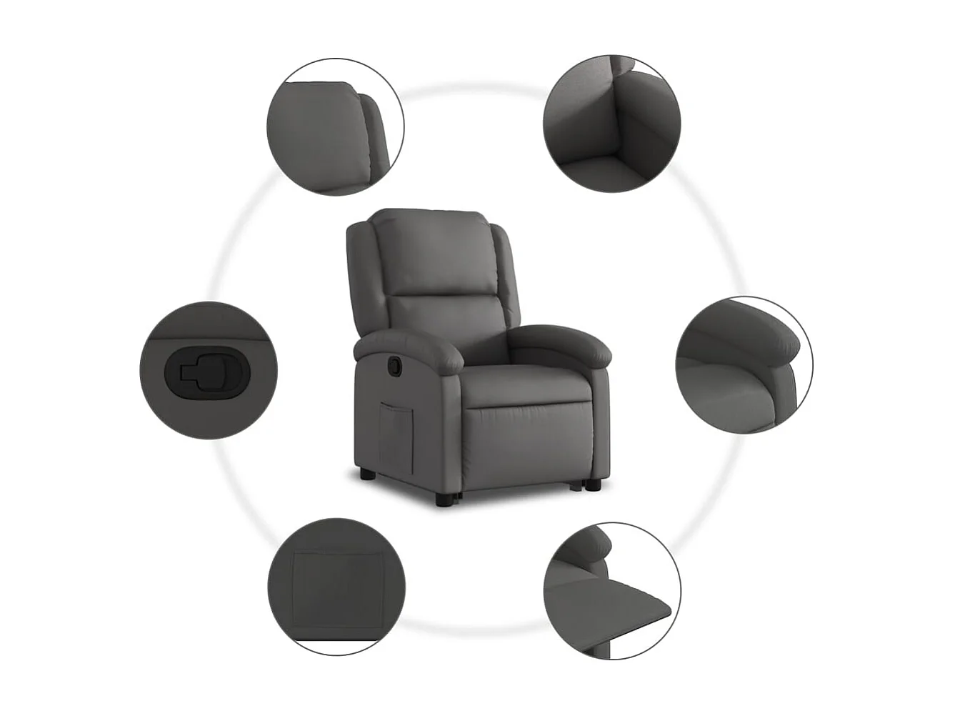 Fauteuil relax TV rembourrage cuir grise 71 x 86.5 x 99.5 cm DEC027924