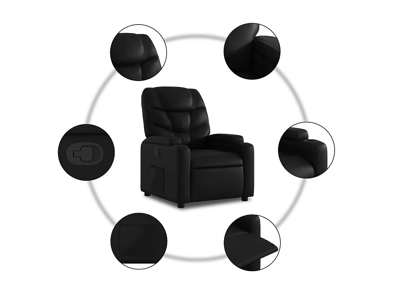 Fauteuil relax TV rembourrage PVC noire 74 x 89 x 100 cm DEC028068