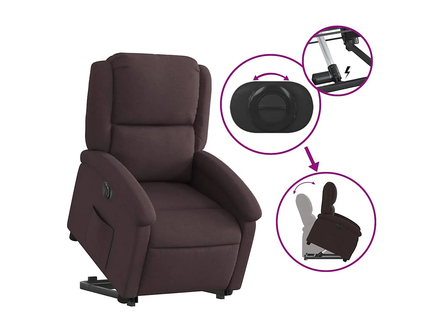 Fauteuil relax TV fonction tissu marron 71 x 86.5 x 99.5 cm DEC028419