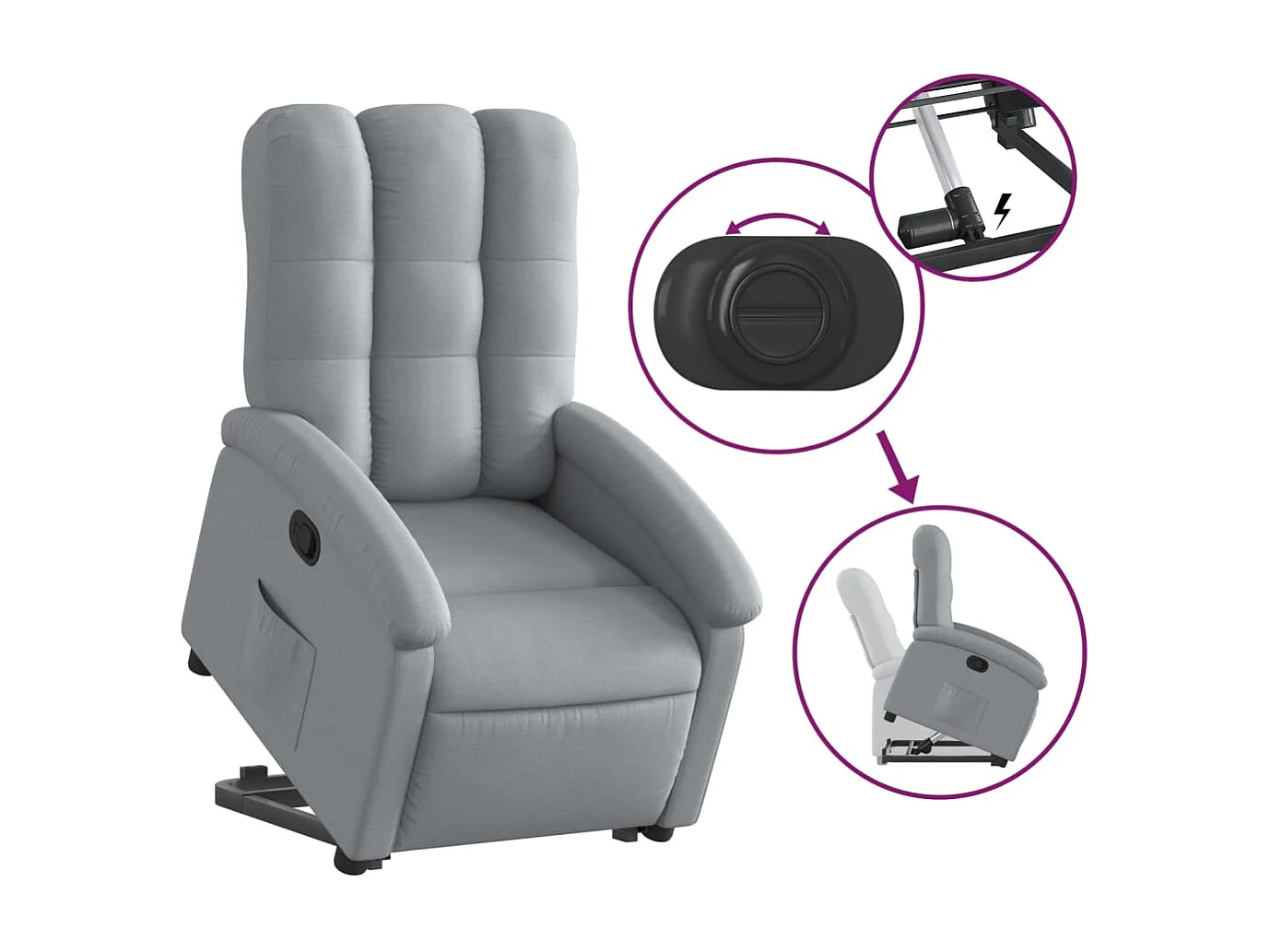 Fauteuil relax TV rembourrage tissu grise 70 x 93 x 101 cm DEC027888