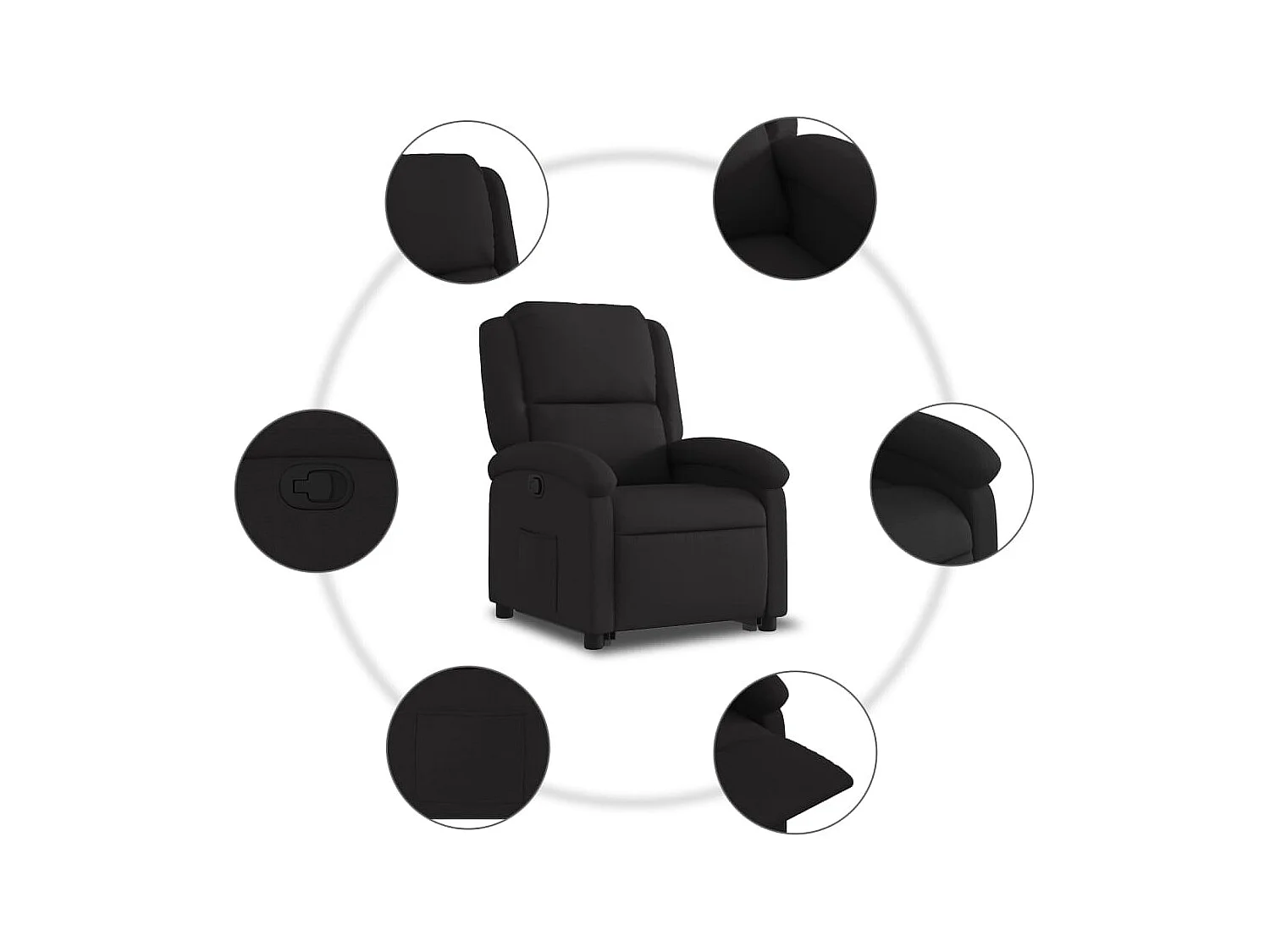 Fauteuil relax TV rembourrage tissu noire 71 x 86.5 x 99.5 cm DEC028111