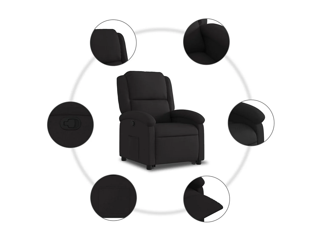 Fauteuil relax TV rembourrage tissu noire 71 x 86.5 x 99.5 cm DEC028111