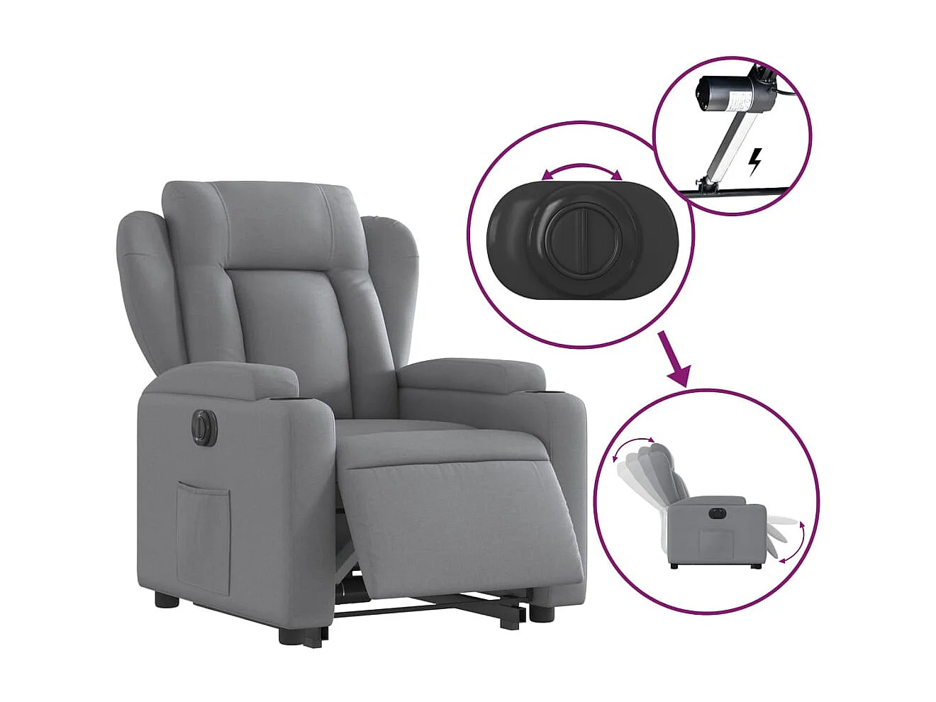 Fauteuil relax TV fonction tissu grise 77 x 94.5 x 100 cm DEC028325