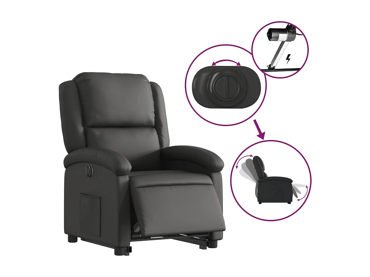Fauteuil relax TV fonction cuir noire 71 x 86.5 x 99.5 cm DEC028458