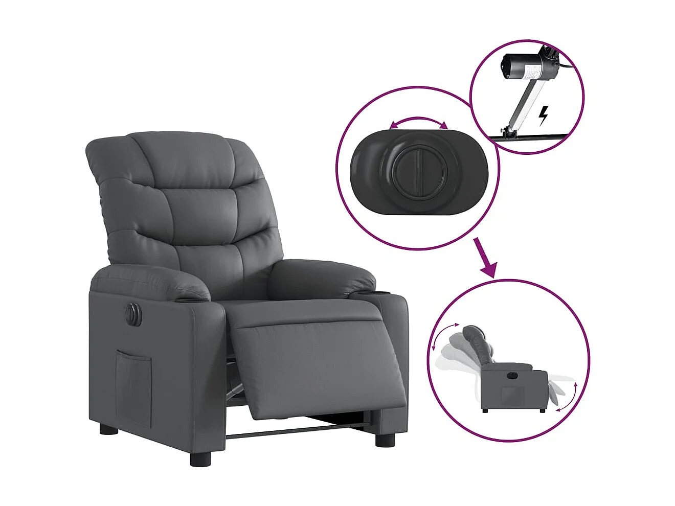 Fauteuil relax TV fonction PVC grise 75.5 x 93 x 99.5 cm DEC028392