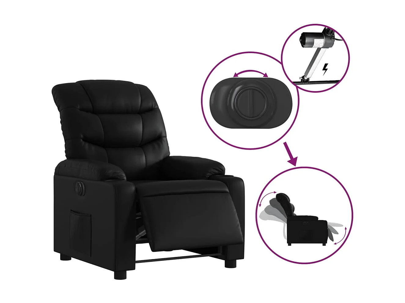 Fauteuil relax TV fonction PVC noire 75.5 x 93 x 99.5 cm DEC028470