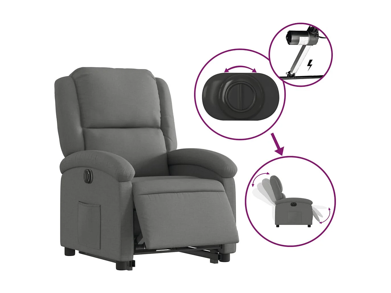 Fauteuil relax TV fonction tissu grise 71 x 86.5 x 99.5 cm DEC028347