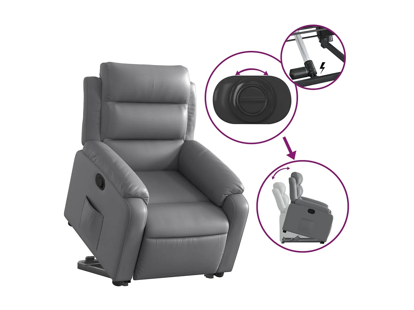Fauteuil relax TV rembourrage PVC grise 75 x 92.5 x 100 cm DEC027987