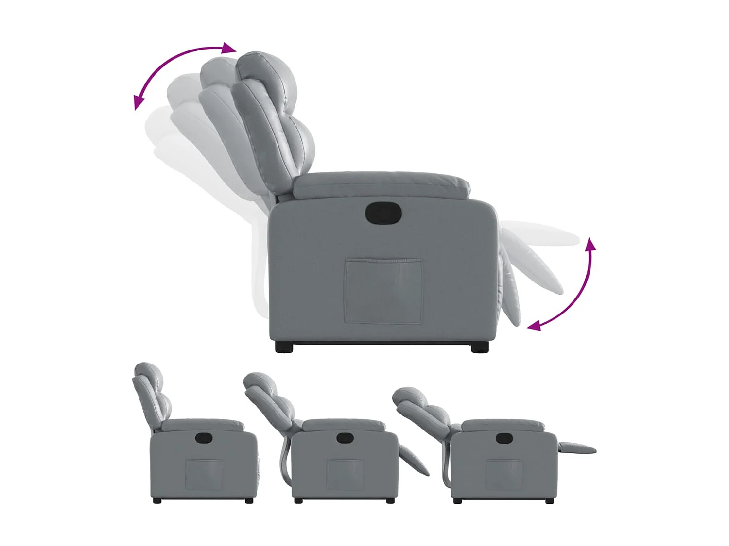 Fauteuil relax TV rembourrage PVC grise 75 x 92.5 x 100 cm DEC027987