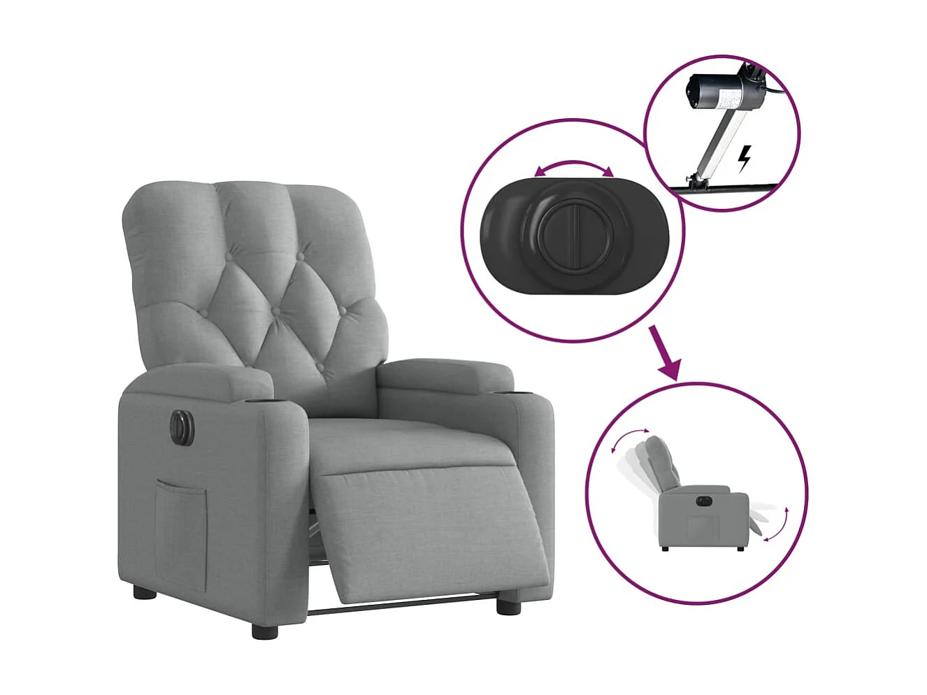 Fauteuil relax TV fonction tissu grise 74 x 86.5 x 93.5 cm DEC028307