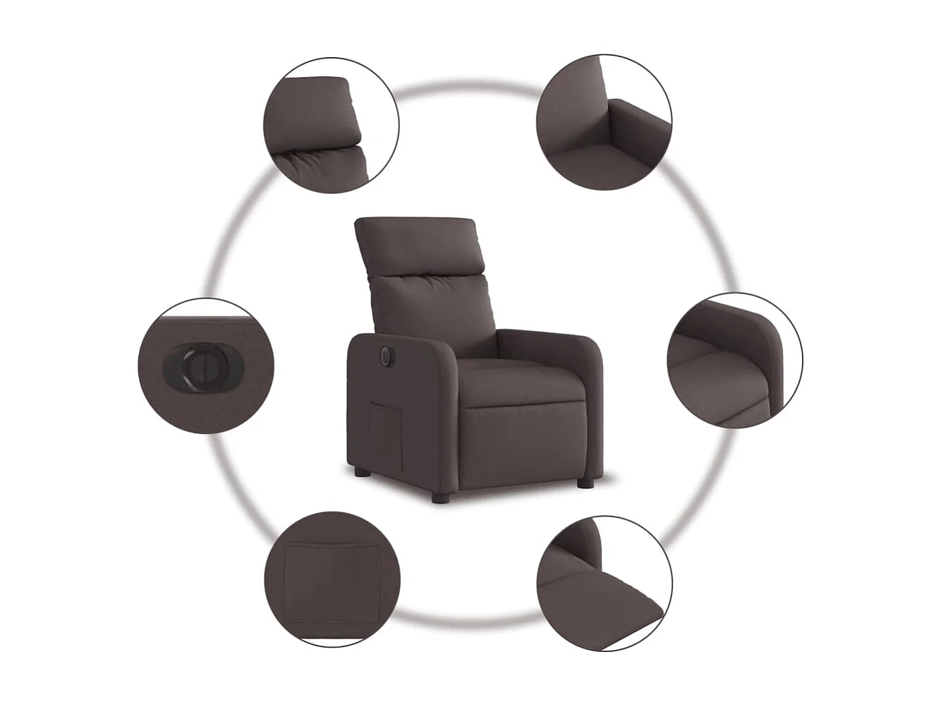 Fauteuil relax TV fonction tissu marron 66 x 89.5 x 95.5 cm DEC028418